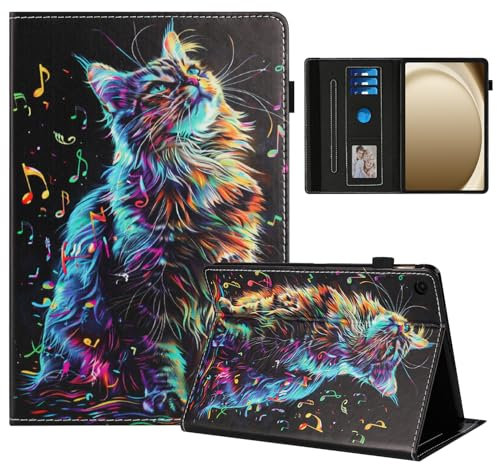 Rostsant Case for Samsung Galaxy Tab A9 Plus 11 Inch 2023: PU Leather Tablet Case with Stand, Card Slots, Music Note Cat Pattern