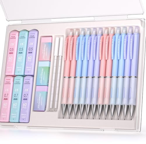 Four Candies Pastell-Druckbleistift-Set, mit 0,5 & 0,7mm Minen (HB & 2B)