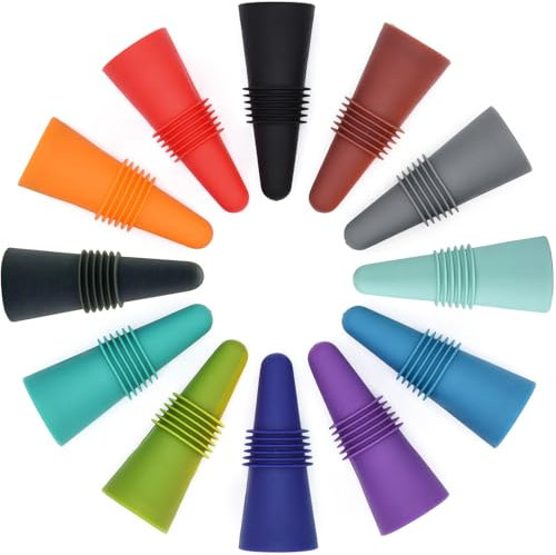 12PCS Wine Stoppers Beverage Bottle Sealer Soft Silicone Wine Bottle Stoppers Corks with Grip Top for Keeping Wine Champagne Fresh