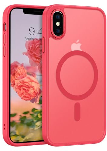 GUAGUA Magnetisch Hülle für iPhone X, iPhone XS [Kompatibel mit MagSafe] Matt Handyhülle Stoßfest Durchscheinende Rückseite Dünn Schutzhülle Case für iPhone X/XS (5,8 Zoll) Rot