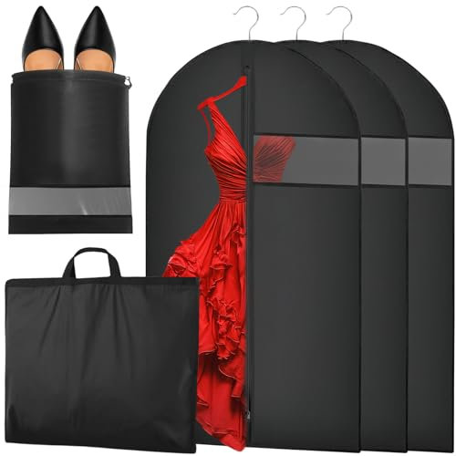 SaiXuan 3X Fundas de Ropa con Bolsa para Zapatos, 60x180cm, Ventana Transparente, Fundas Ropa Armario con Cremallera, Funda Traje para Vestidos de Novia, Trajes, Abrigos, Armario y Viaje