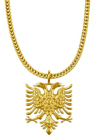 d'origine Albanien Adler Kette Herren – Albanisches Wappen mit Foxkette in Gold (Edelstahl)