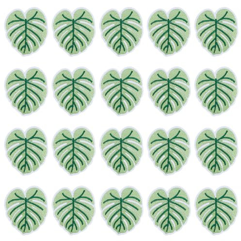 WADORN 20 Stück Aufnäher Zum Aufbügeln Mit Monstera Blatt. Blätterpflanzen Zum Aufnähen Applikation Kleidung Stickapplikation Patches Grüne Blattform Reparaturflicken Applikation Für DIY