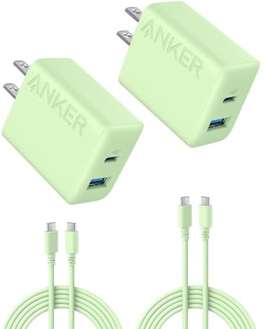Anker iPhone 17/16 Charger, 2-Pack 20W Fast USB C Charger Block, for iPhone 17/16/16 Pro Max/15 Series/iPad Pro and More (Green, 2 Pack & 2 Cable)