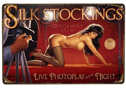 Vintage Metallschild, Seidenstrümpfe Pin Up Girl Blechschild, lustiges Deko-Poster für Zuhause Mann Höhle Bar Garten Garage Wandtafel Eisenschild 30 x 20 cm