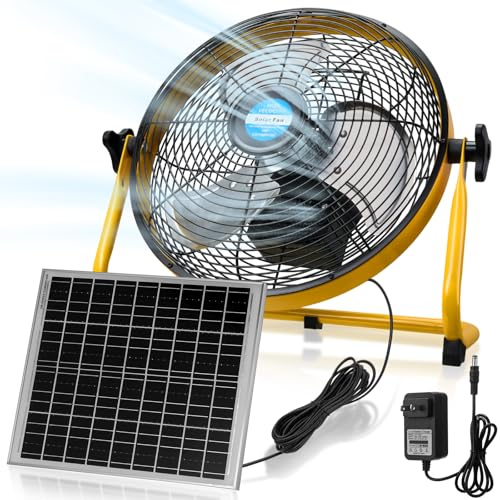 Tujoe Ventilateur alimenté par panneau solaire de 30,5 cm, ventilateur 2 en 1 alimenté par panneau solaire ou chargeur CA 12 W 9 V portable pour poulailler, serre, échappement, camping, voyage