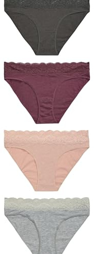 NEXT Femme Culotte échancrée en Dentelle, Lot de 4 Gris chiné/Rose/Prune 38