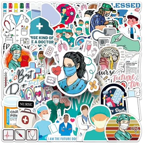 Adesivi medici per adolescenti adulti 50 pezzi attrezzature mediche impermeabili in vinile set di adesivi per auto moto skateboard bagagli computer portatili valigia casco moto computer