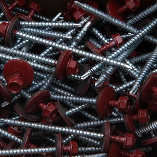 4.8 x 80 mm, viti per tetti multicolore autoforanti a testa esagonale (RAL 3009 rosso ossido) con rondella di tenuta in EPDM, vite per tetti in lamiera zincata antiruggine 50 pezzi
