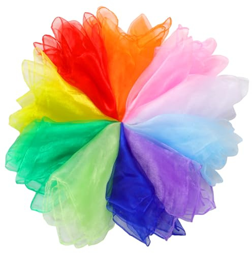 10 Stück Jongliertücher Kinder Bunt, Chiffontücher für Tanzen, Bunte Tücher | 60 x 60 cm, Seidentücher für Kindergarten Kindershow Sensorisches Jonglieren Tanzen