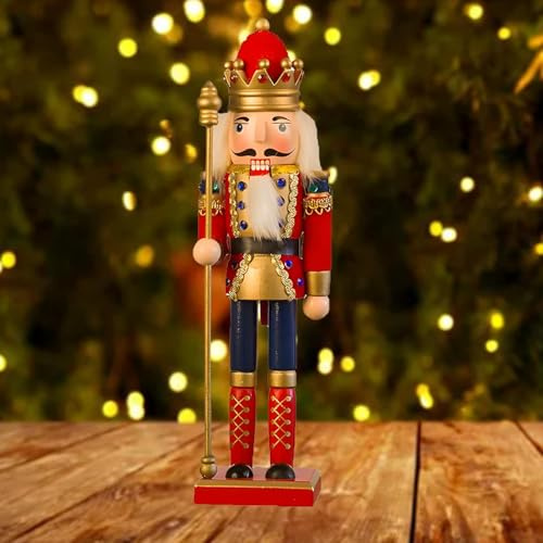 Nussknacker Soldat 30 cm, Holz Traditionelle Weihnachtsnussknacker Figuren, Weihnachten Nussknacker König Deko Figur, Klassisch Nussknacker Holzfigur Soldat für Weihnachtsfest Heimdekoratio (Rot)