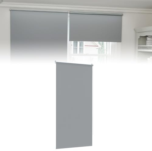 Froadp Verdunkelungsrollo ohne Bohren & mit Bohren Klemmfix Fensterrollo Seitenzugrollo Grau 90x160cm Rollo für Innenfenster