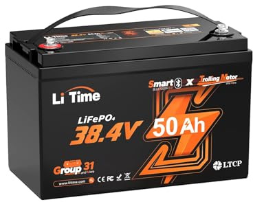 Litime Batería Litio 36V 50Ah con Bluetooth y Protección de Baja Temperatura, Batería LiFePO4 36V 50Ah con 50A BMS, 15000 ciclos, para Barco, Motor Electrico Fueraborda, Motor de Trolling(Grupo31)