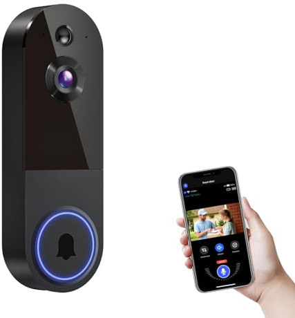 BoomChill Wireless Video Doorbell Camera, AI Human Detection, 2-Way Talk, Night Vision, Cloud Storage, 2.4G WiFi, Battery Powered, Indoor Outdoor Surveillance (Black-No Chime Included)