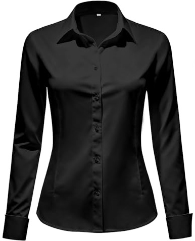 Okdance Womens Long Sleeve Blouse Stretch Fitted Formal Button Down Shirt Wrinkle Business Casual Work Office Ladies Blouses