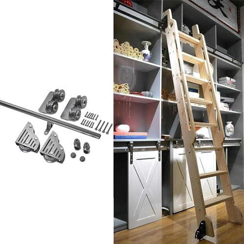 CAFIEDR Sliding Barn Door Kit 3.3FT-20FT Mobile Ladder Track Heavy Duty Slide Rails (No Ladder) Sliding/Rol,6.6ft