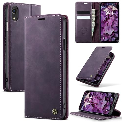Cracedily Funda para iPhone XR Case, Magnético Carcasa Protectora Antigolpes Case, Soporte Plegable, Ranura para Tarjeta, Bloqueo RFID, Cover Cuero PU Carcasa Apple iPhone XR, Púrpura
