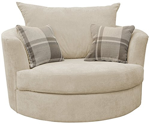 Sofas and More Large Swivel Round Cuddle Chair Fabric (Cream)