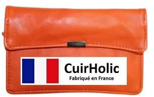 Porte Monnaie Anglais en Cuir d'Agneau Véritable M Orange - Fabriqué en France