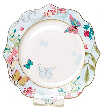 YBK Tech Assiette à dessert en porcelaine anglaise pour petit déjeuner, thé de l'après-midi, motif papillon (bleu, assiette à salade de 19,1 cm)