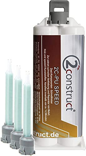 2Construct 2K PUR Speed Industriekleber Kunststoffkleber, 50g Kartusche, 1min, 3 Mischdüsen