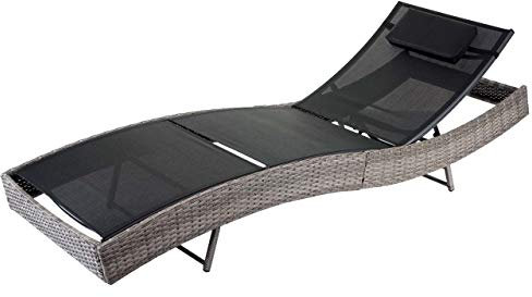 Mendler Sonnenliege Savannah, Relaxliege Gartenliege Liege, Poly-Rattan - grau, Bezug schwarz