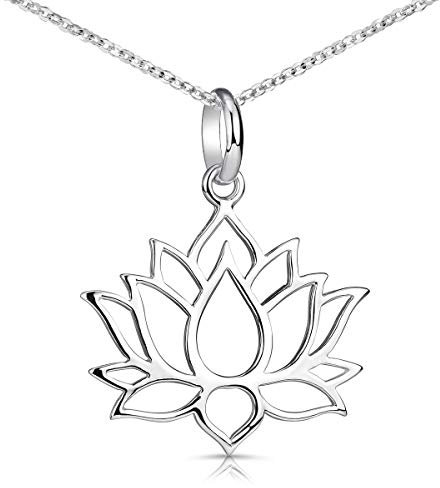 Materia Lotusblume Kette Silber 925 - Lotusblüte Anhänger mit Halskette für Frauen Teenager KA-69-Silber_K30-60cm