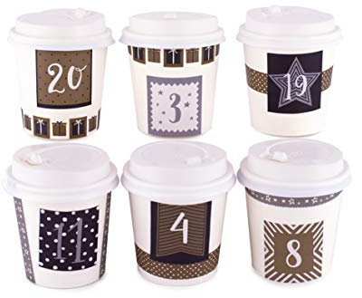 pajoma Adventskalender Cups, 24 Becher zum Befüllen, inkl. Sticker und Accessoires, Gold und Silber