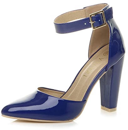 AJVANI high Block Heel Ankle Strap Pointed Court Shoes Size 6 39
