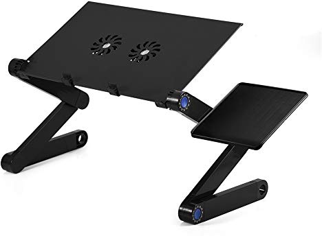 Ausla Table Pliable en Alliage d'Aluminium pour Ordinateur Portable, Support de Lit Réglable 360°, avec Porte-Gobelet, Pieds Pliants, Noir