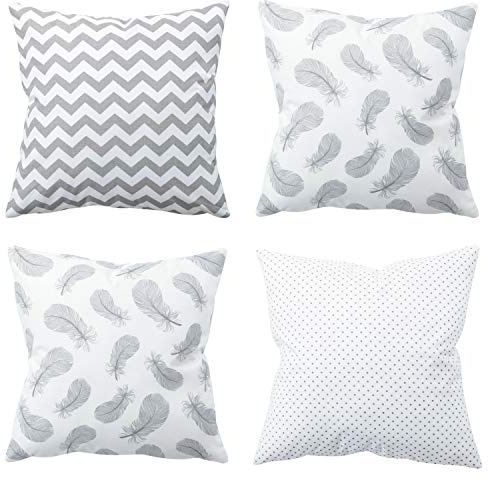 Amilian 4er-Set Dekokissen 45 x 45 cm mit Füllung und Bezug – Zierkissen Sofakissen aus 100% Baumwolle – Wohnzimmer, Schlafzimmer, Couch Deko – Set 09