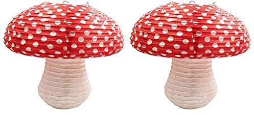 Papierlaternen Pilz Form Dekorativ Lampenschirm Runde Laterne Papierlampions Paper für Wald Jungle Wunderland Thema Garten Hochzeit Dekoration 2 Stück 21×19cm