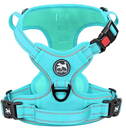 PoyPet Keine Pull Hundegeschirr, Reflektierendes Hundegeschirr für Hunde ohne Choke, Verstellbare, weich gepolsterte Haustierweste mit Easy Control-Griff für kleine bis große Hunde(Mint Blau,XS)