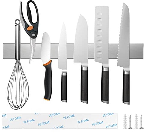 Barra Magnética para Cuchillos, 40cm Soporte Magnético Cuchillos, 16in Portacuchillas Magnético de Acero Inoxidable, Imán Cuchillos Organizadores de Cuchillos de Cocina