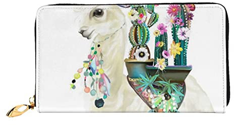 AABSTBFM Mexican Llama Cactus Printed Leather Wallet for Women Men Zipper Purse Clutch Bag Long Wallet Card Holder