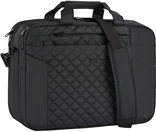 KROSER Laptoptasche 17 Zoll Damen Notebooktasche Aktentasche Tablet Tasche Schulter Umhängetasche Wasserabweisend Satchel Bussiness Laptoptasche für Frauen und Männer MEHRWEG Gesteppt Schwarz