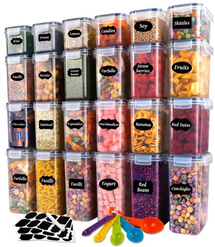 YOCOLE Juego de 24 tarros de almacenamiento con tapa, herméticos de plástico, para cereales (2 L, 1,4 L, 0,8 L)
