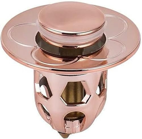 Bouchon universel de fuite de tête d'eau de lavabo, bouchon de vidange d'évier en acier inoxydable filtre de vidange de rebond de lavabo, convertisseur de type poussoir de noyau de rebond (Or rose)