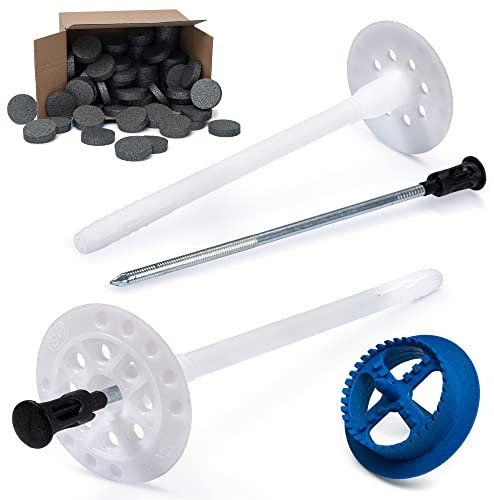 STRÜBER WDVS SET (Ø10x200mm Dämmstoffdübel mit Metalldorn 600St + Grau Styropor Rondelle 600St + Styroporfräser 1St) Satz für Fassadendämmung Wärmedämmung EPS Abdeckkappen Tellerdübel mit Stahlnagel