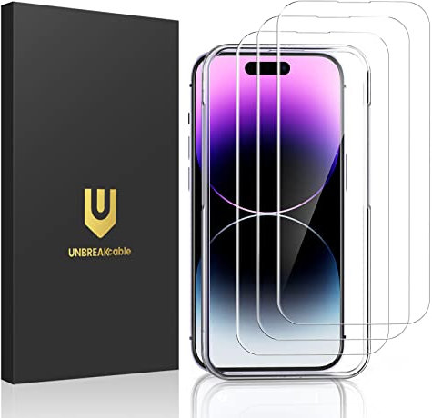 UNBREAKcable Panzer Schutz Glas für iPhone 14 Pro Max [3 Stück] Schutzfolie, 9H Härte Schutzglas, 2.5D Double Defense Displayschutzfolie, Kratzfest, Anti-Fingerprint und blasenfrei