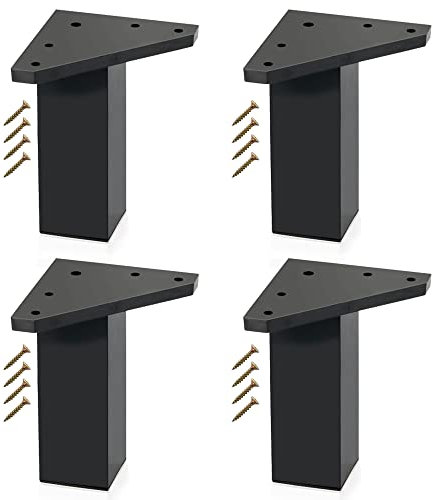 Kukicu ✮ Pieds pour Meubles ✮ Lot de 4 Pieds, vis incluses - Couleur Noire - Pieds en résine ABS pour Tables, Tables, Tables, Meubles de Salle de Bains, Armoire, étagères (4 Pieds, Hauteur: 6 cm)
