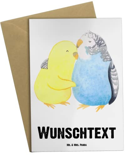 Mr. & Mrs. Panda Personalisierte Karte Wellensittich Liebe - Geschenke, Freundin, Kuscheln, Ehe, Grußkarten Personalisiert, grußkarte, individuelle, Vögel, Verknallt, personalisierbar