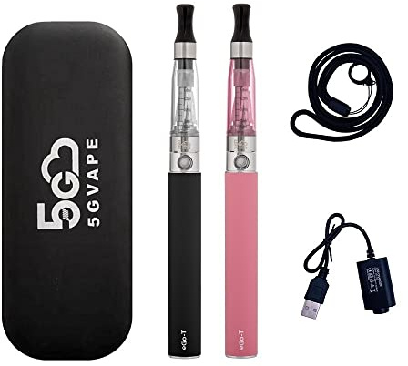5GVAPE Electronic Cigarette 2 Packs eGo-T 1100mAh USB Rechargeable Battery eGo CE4 Atomizer Refillable Shisha Starter Kit,E Cigarettes Vape Pens Vaporiser Kit,No E-Liquid No Nicotine (Black Pink)