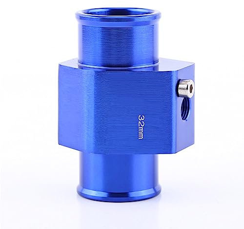 AUTOZOCO Adaptador del Sensor de temperatura de la manguera del tubo, diámetro interno de 32 mm y diámetro externo de 34 mm, Longitud 68 mm, Incluye abrazaderas, Aleación de aluminio, Azul, 32 mm