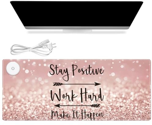 iCasso Heated Mouse Pad Hand Warmer, XXL Heated Desk Pad, Pink Mouse Pad, 35.4 x 15.7 Warm Desk Mat with 4 Heating Levels for Computer Keyboard, Large Mousepad for Home Office Work