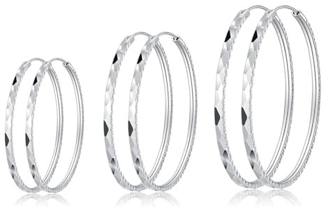 Deyanse Silver Hoop Earrings for Women, 3 Pairs 925 Sterling Silver Large Hoop Earrings Set, Hypoallergenic Silver Big Round Huggies Earring, Lightweight Circle Endless Pierced Earrings in 40/50/60mm
