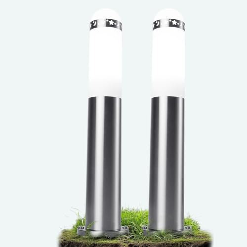 YindaLux 2 Stück Wegeleuchten außen IP44 Wegeleuchte, Pollerleuchte inkl. E27 Fassung Erdspieß,Edelstahl Sockelleuchte Höhe 50cm Gartenbeleuchtung mit Strom für Garten Draußen -Nickel