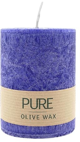 luterna 100% PURE, OLIVE WAX, vegane Stumpenkerze, Nachtblau, WENZEL, 90/70 mm, Brenndauer ca. 40h