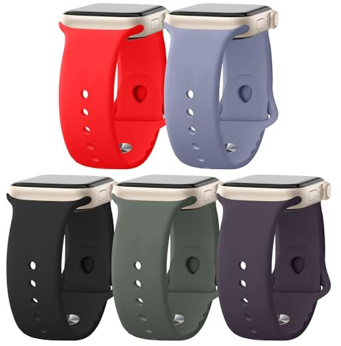 HdanMole 5 Stück Sport Armbänder kompatibel mit Apple Watch Armband 49mm 46mm 45mm 44mm 42mm 41mm 40mm 38mm, Silikon Armband Ersatz für iWatch SE Series 10 9 8 7 6 5 4 3 2 1 Herren Damen