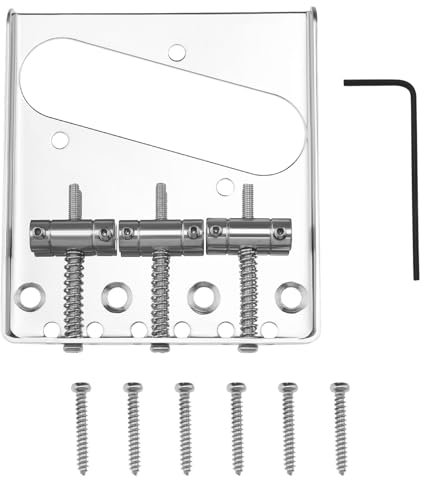 EMSea Vintage Bridge Electric Guitar Bridge 3 Compensated Saddle Ashtray Bridge Compatible with Tele Style Electric Guitar Bridge Pickup, Silver